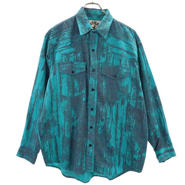 RODEO ACTIVE 総柄 長袖 コットンシャツ M グリーン系 メンズ