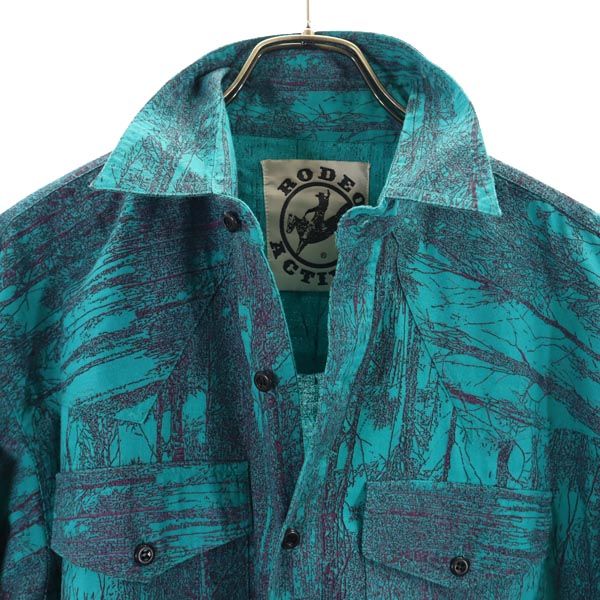 RODEO ACTIVE 総柄 長袖 コットンシャツ M グリーン系 メンズ