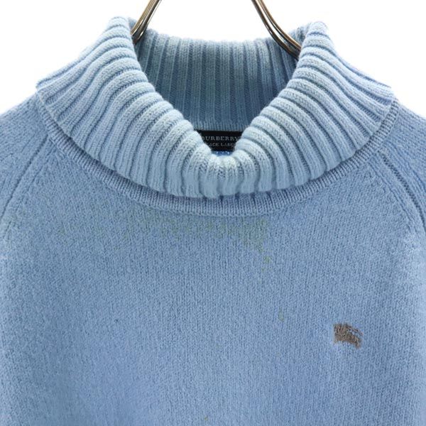 バーバリーブラックレーベル ウール100％ 長袖 タートルネック ニット 3 ブルー系 BURBERRY BLACK LABEL ロゴ セーター レディース