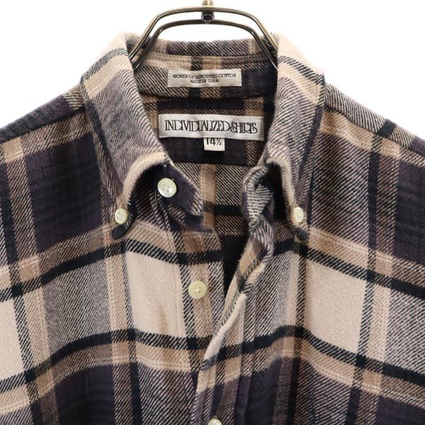 INDIVIDUALIZED SHIRTS インディビジュアライズドシャツ チェック柄 7分袖 ボタンダウンシャツ 14 1/2 ベージュ系 メンズ