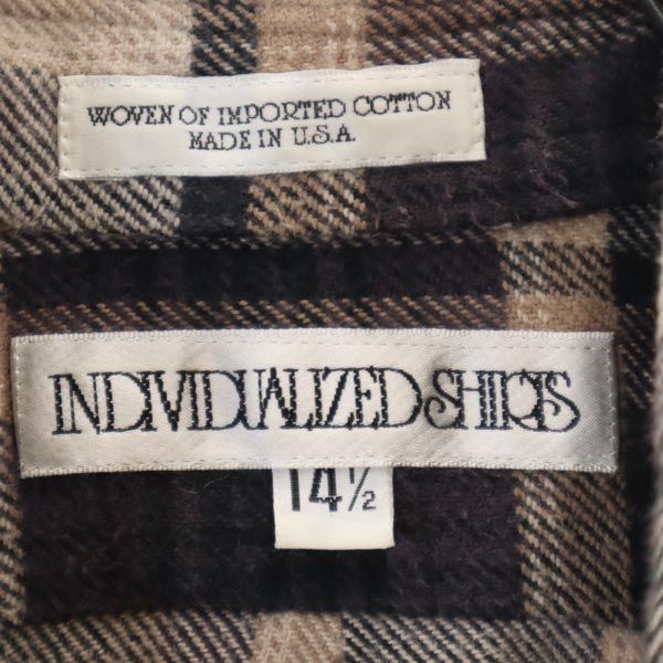 INDIVIDUALIZED SHIRTS インディビジュアライズドシャツ チェック柄 7分袖 ボタンダウンシャツ 14 1/2 ベージュ系 メンズ