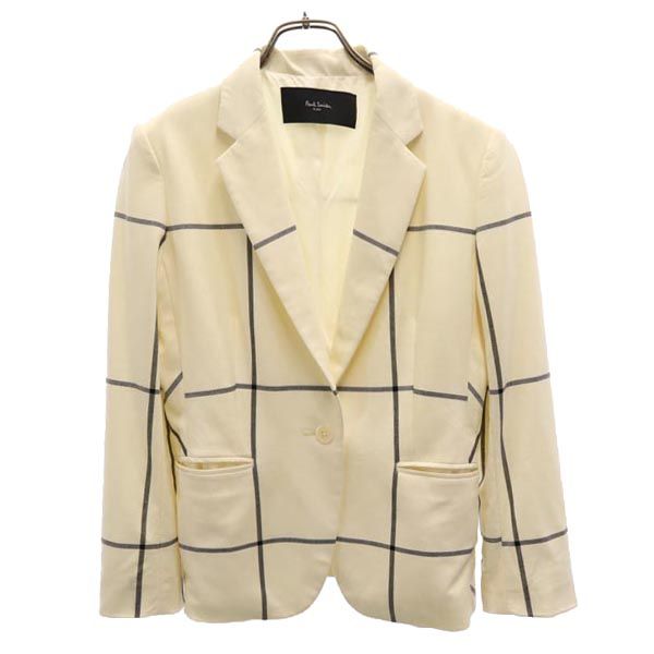 Paul Smith ポールスミス 日本製 チェック 長袖 テーラードジャケット 40 ホワイト系 レディース