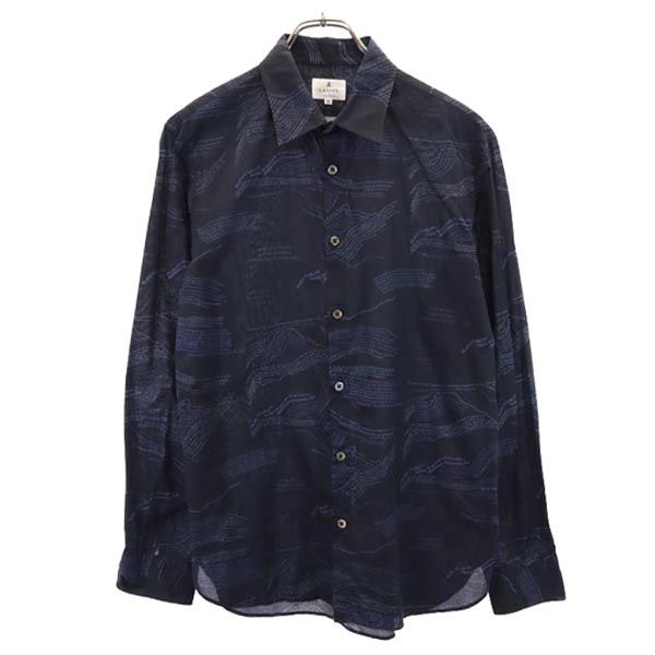 LANVIN ランバン 日本製 ロゴプリント 長袖 シャツ 48 ネイビー系 メンズ