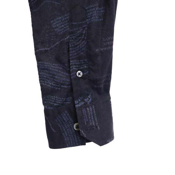 LANVIN ランバン 日本製 ロゴプリント 長袖 シャツ 48 ネイビー系 メンズ