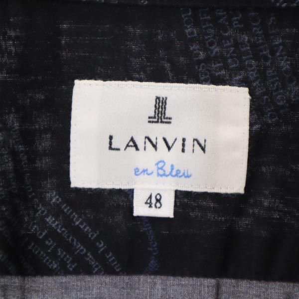 LANVIN ランバン 日本製 ロゴプリント 長袖 シャツ 48 ネイビー系 メンズ