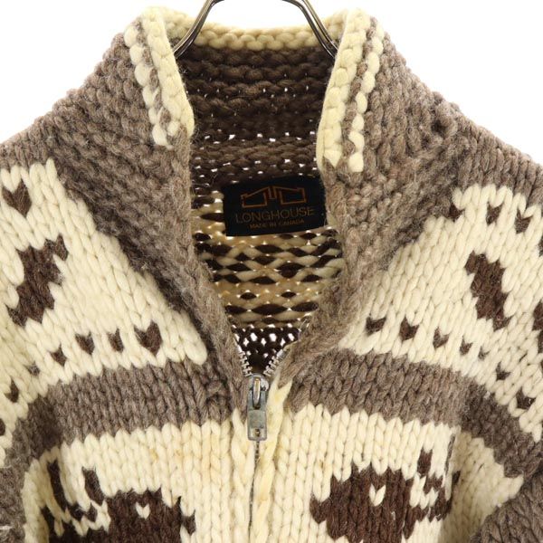LONGHOUSE ロングハウス 90s カナダ製 オールド ウール カウチンジャケット ブラウン系 ニット メンズ