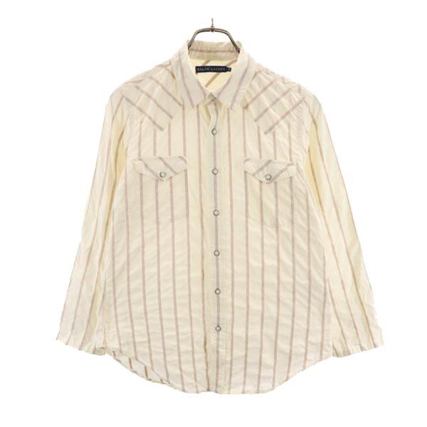 RALPH LAUREN ラルフローレン ストライプ調 長袖 ウエスタンシャツ 10 アイボリー系 レディース