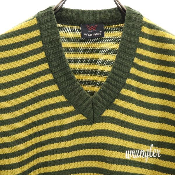 Wrangler ラングラー ボーダー柄 長袖 Vネック ニット セーター カーキ系 メンズ