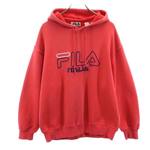 FILA フィラ 90s オールド 長袖 スウェットパーカー S レッド系 裏起毛 メンズ
