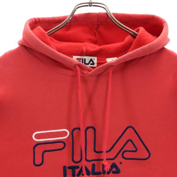 FILA フィラ 90s オールド 長袖 スウェットパーカー S レッド系 裏起毛 メンズ