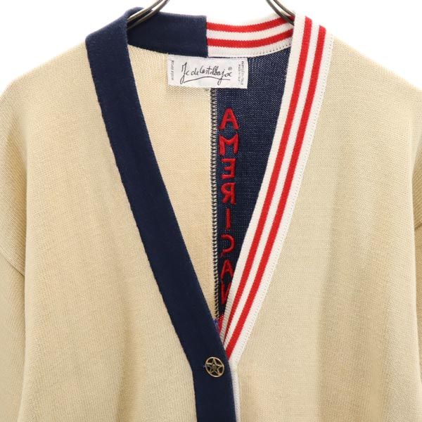 JC de CASTELBAJAC カステルバジャック イタリア製 バック 星条旗柄 長袖 コットン ニット カーディガン 40 ベージュ系 レディース