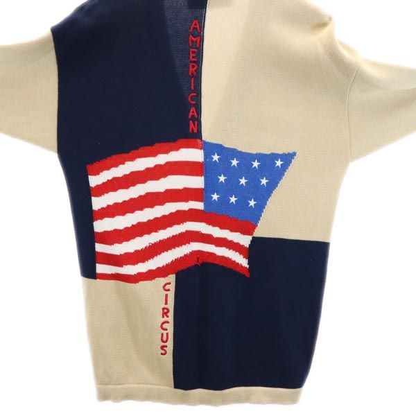 JC de CASTELBAJAC カステルバジャック イタリア製 バック 星条旗柄 長袖 コットン ニット カーディガン 40 ベージュ系 レディース