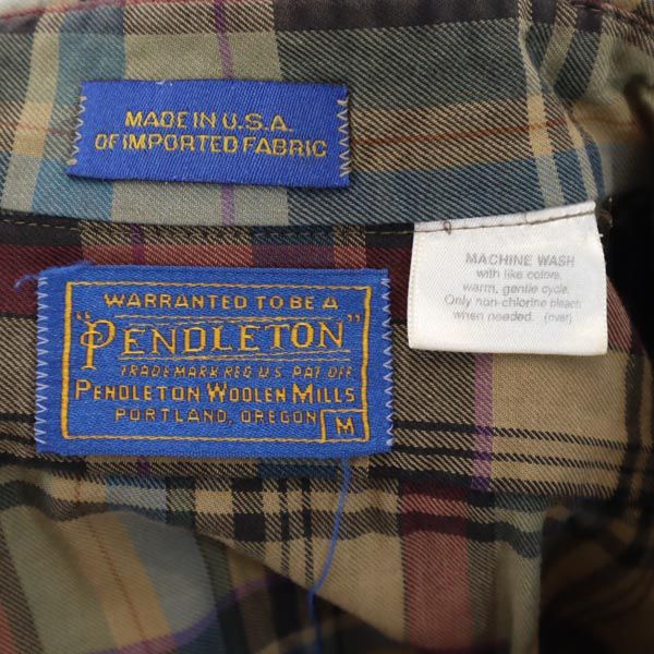 ペンドルトン USA製 チェック柄 長袖 ボタンダウンシャツ M PENDLETON メンズ