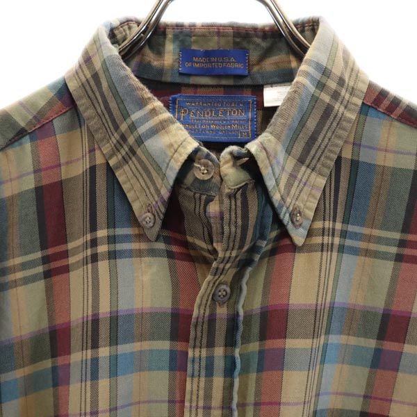 ペンドルトン USA製 チェック柄 長袖 ボタンダウンシャツ M PENDLETON メンズ
