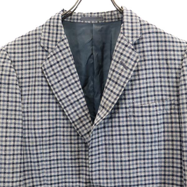 Burberrys バーバリーズ 90s オールド チェック ウールリネンブレンド テーラードジャケット 175 A6 ネイビー系 メンズ