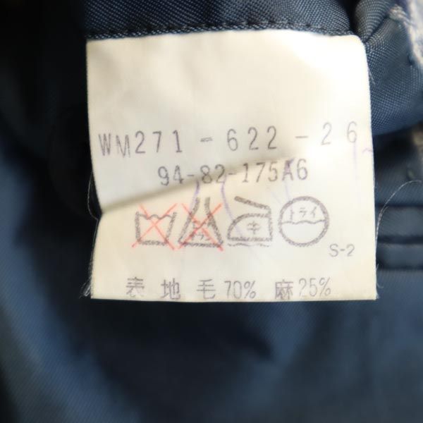 Burberrys バーバリーズ 90s オールド チェック ウールリネンブレンド テーラードジャケット 175 A6 ネイビー系 メンズ