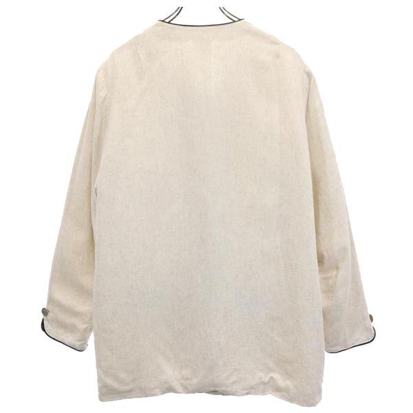 OLD オールド 90s リネンブレンド 長袖 ノーカラージャケット 44 ベージュ系 レディース