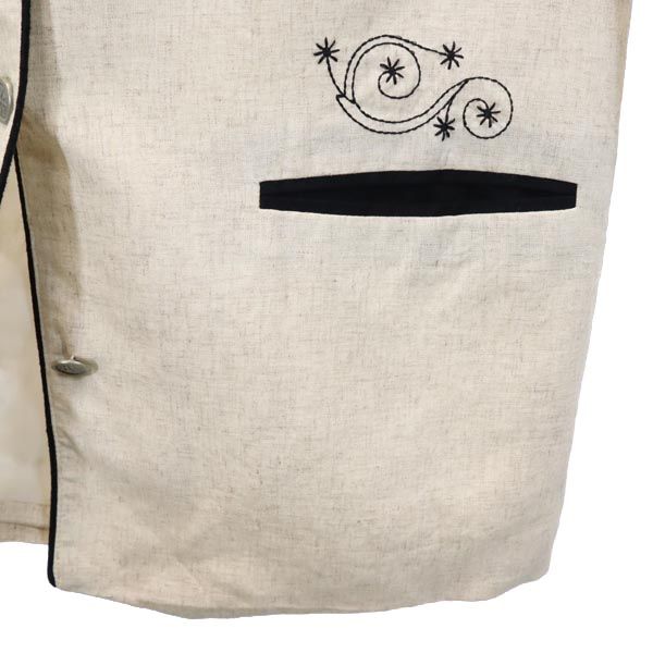 OLD オールド 90s リネンブレンド 長袖 ノーカラージャケット 44 ベージュ系 レディース