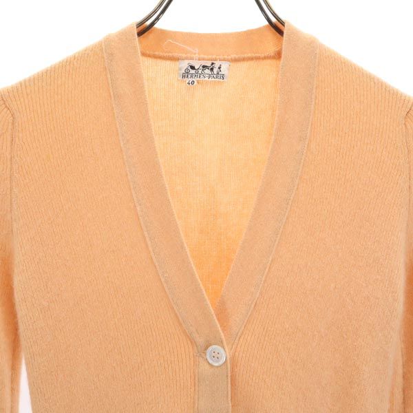 HERMES エルメス 長袖 シルクニット カーディガン 40 オレンジ系 レディース