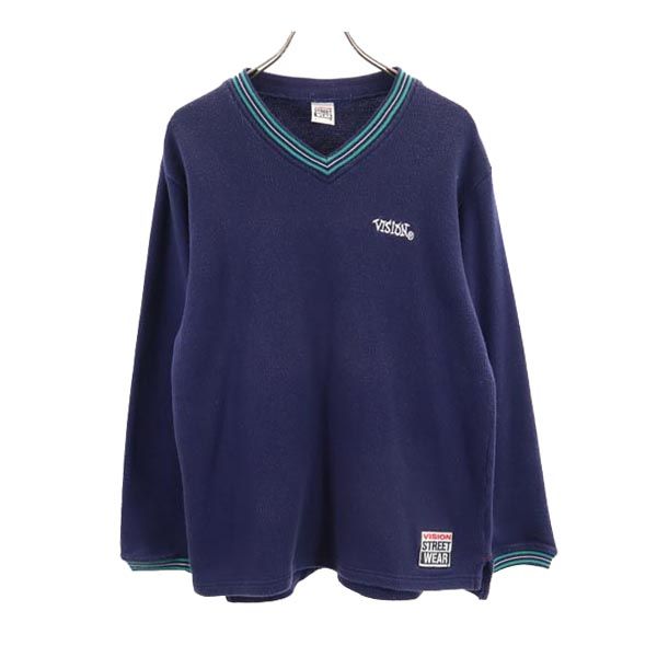 VISION ビジョン 長袖 Vネック セーター L ネイビー系 ニット メンズ