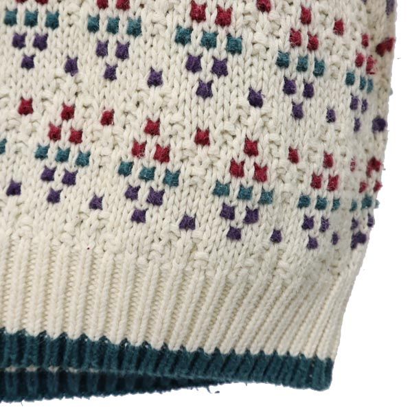 American Eagle アメリカンイーグル 90s リネンブレンド オールド 総柄 長袖 クルーネック ニット セーター XL ホワイト メンズ