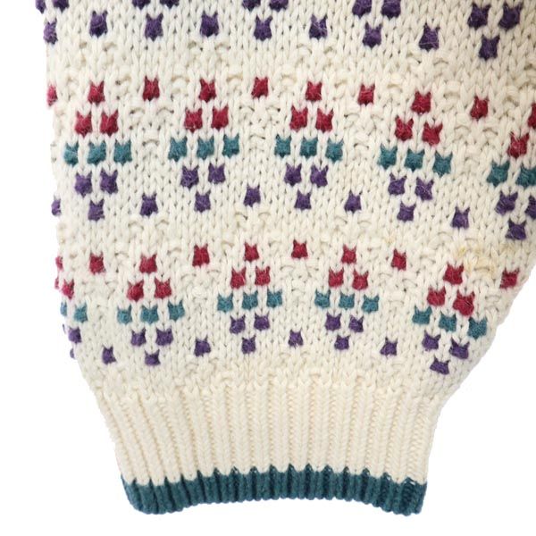 American Eagle アメリカンイーグル 90s リネンブレンド オールド 総柄 長袖 クルーネック ニット セーター XL ホワイト メンズ