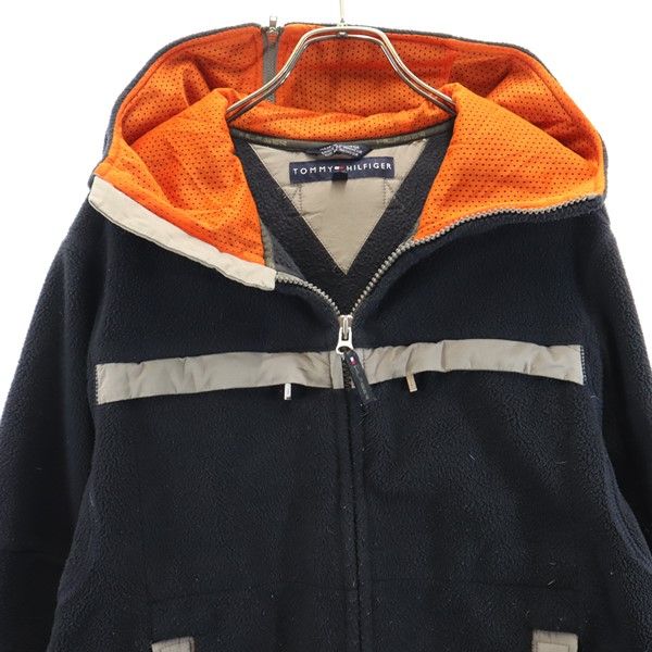 TOMMY HILFIGER トミーヒルフィガー フリースジャケット S ネイビー フード メンズ