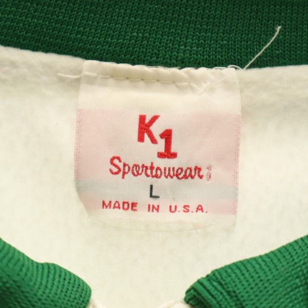 K1 Sportswear ケーワンスポーツウェア 90s USA製 オールド バック刺繍 ハーフジップ ジャケット L 白系 プルオーバー メンズ