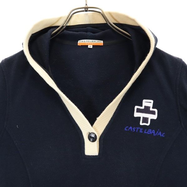 JC de CASTELBAJAC カステルバジャック 日本製 長袖 Vネック パーカー 44 ネイビー プルオーバー レディース