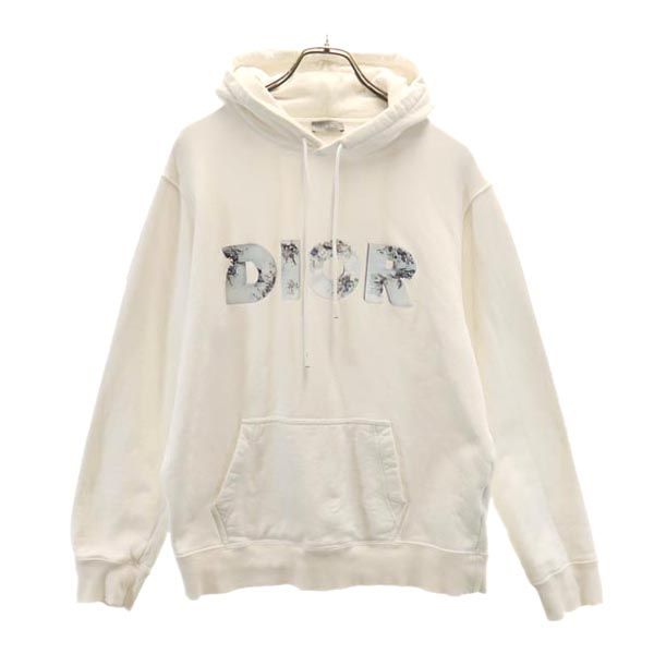 ディオール プリント 長袖 スウェットパーカー L ホワイト Dior 裏起毛 