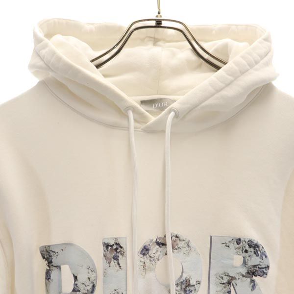 Dior ディオール プリント 長袖 スウェットパーカー L ホワイト 裏起毛 プルオーバー レディース