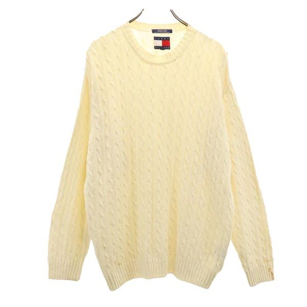 TOMMY HILFIGER トミーヒルフィガー 90s オールド フラッグタグ 長袖 コットン セーター XL アイボリー ニット メンズ