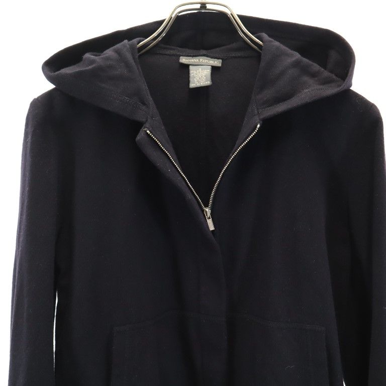 バナナリパブリック 長袖 ウールブレンド ジップパーカー S 黒 Banana Republic レディース