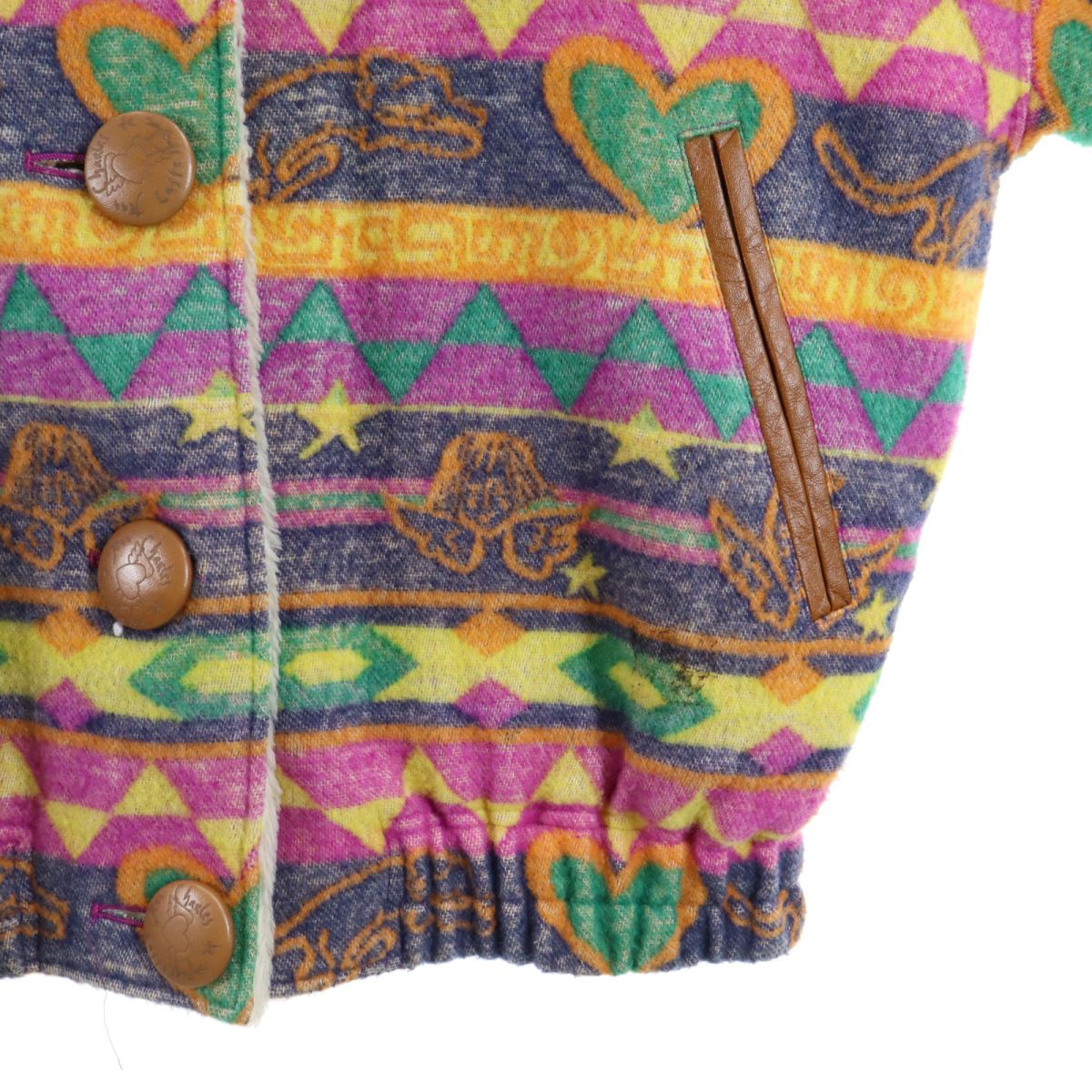 ジャンシャルルドカステルバジャック 総柄 ウールブレンド ジャケット M Jean charles de Castelbajac 裏ボア レディース