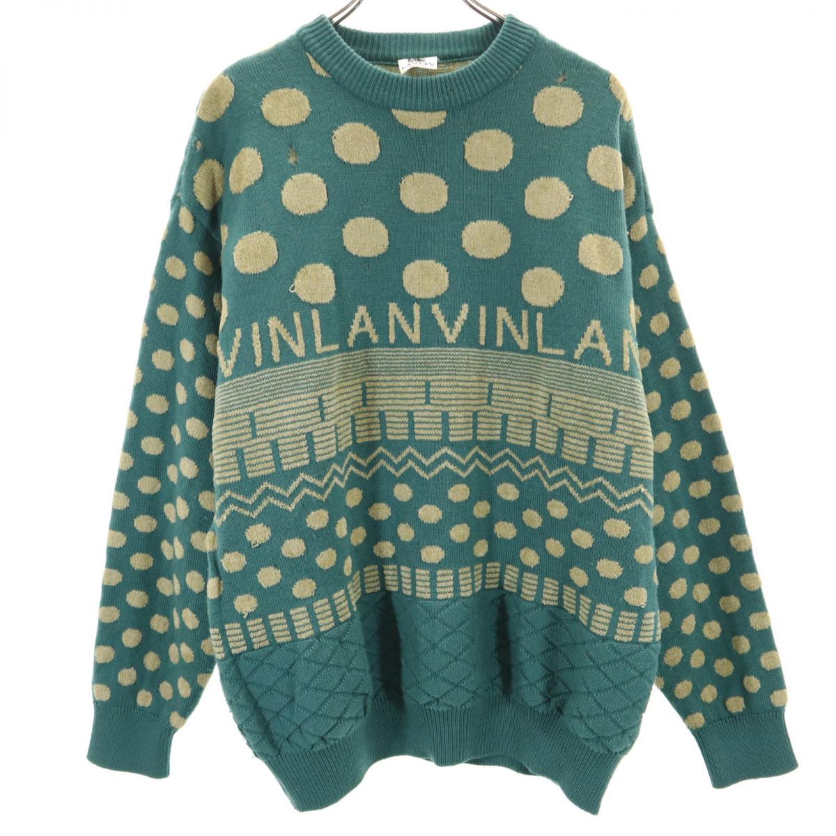 LANVIN ランバン ビッグサイズ ドット 長袖 ウールブレンド セーター 50 グリーン系 ニット メンズ