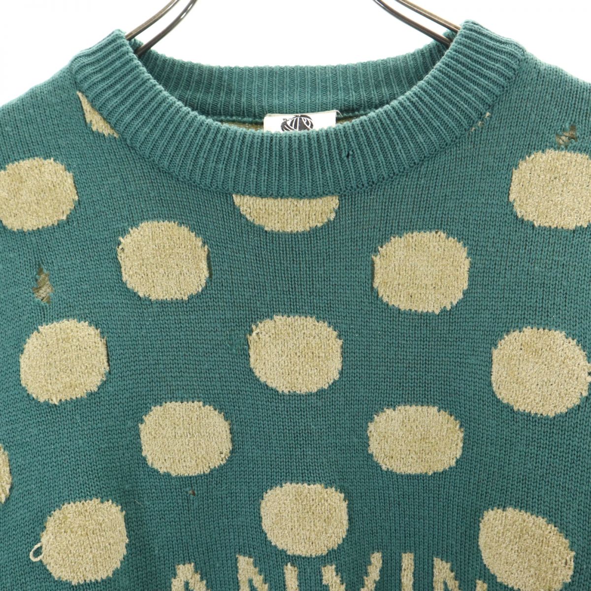 LANVIN ランバン ビッグサイズ ドット 長袖 ウールブレンド セーター 50 グリーン系 ニット メンズ