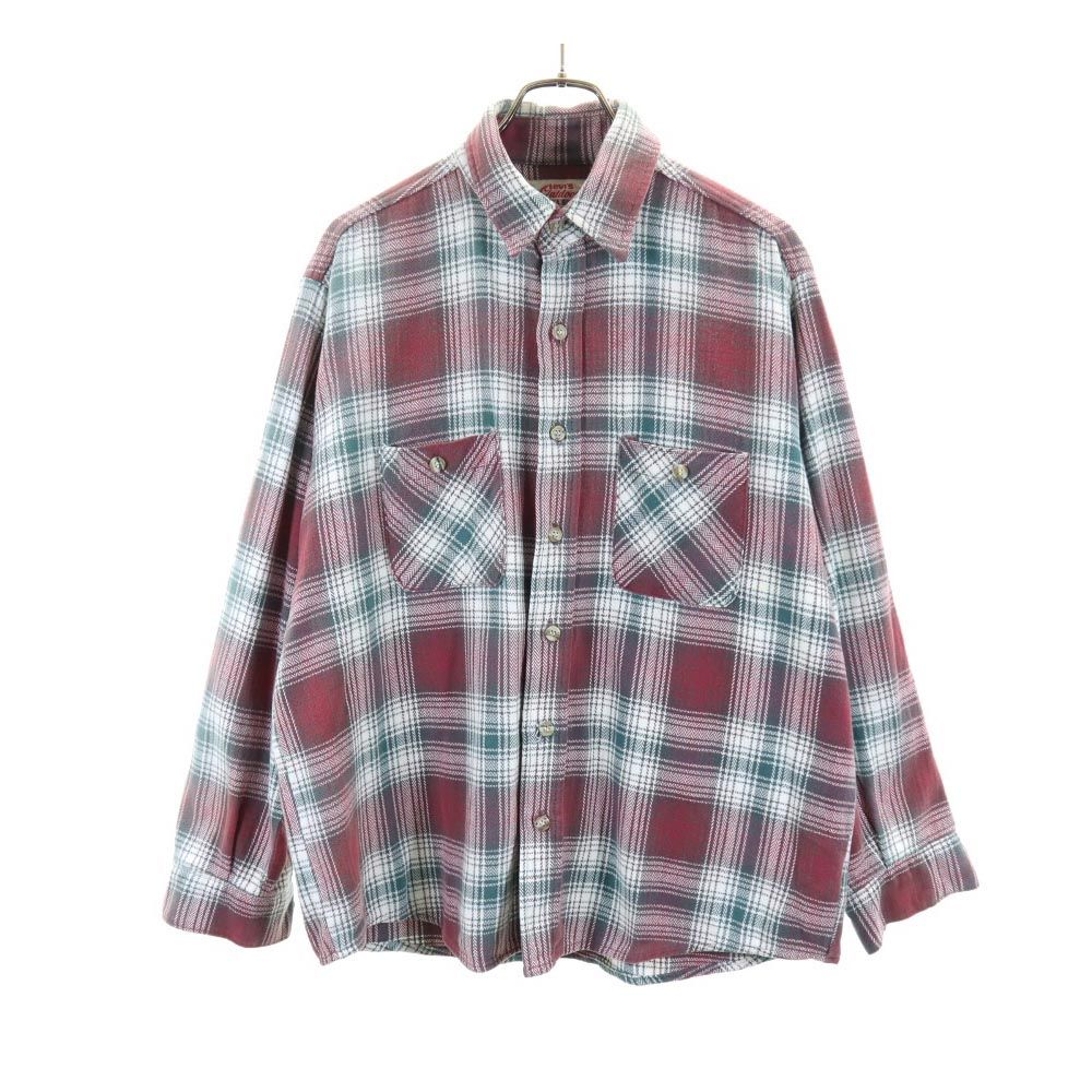 Levi's リーバイス 90s USA製 長袖 チェックシャツ L レッド系 メンズ