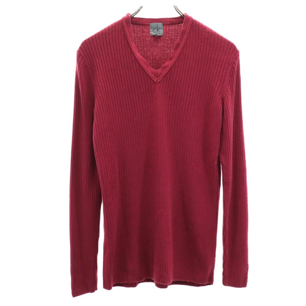 Calvin klein カルバンクライン ウールブレンド 長袖 Vネック セーター L レッド系 ニット メンズ