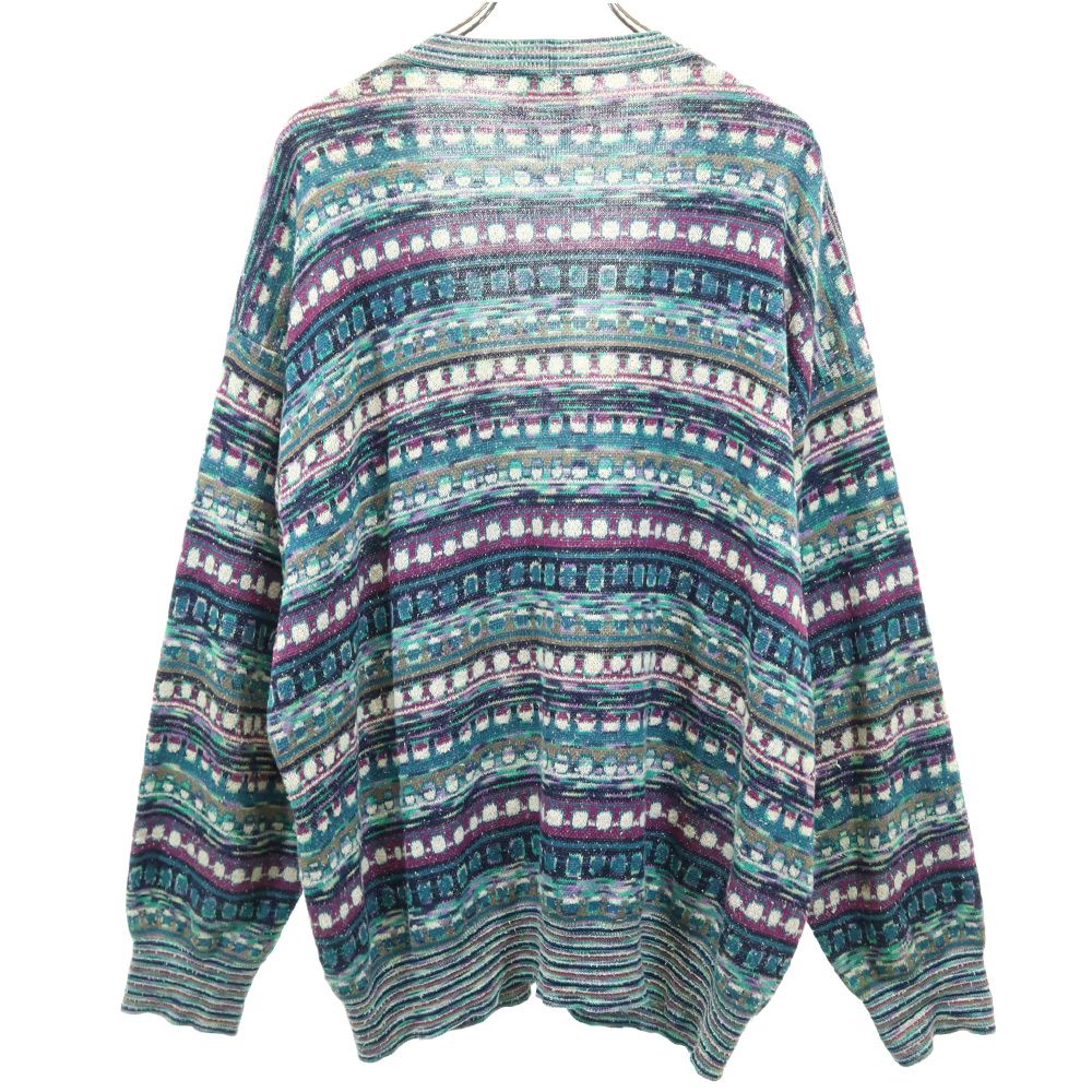 MISSONI SPORT ミッソーニスポーツ イタリア製 総柄 Vネック カーディガン 52 ブルー系 ニット メンズ