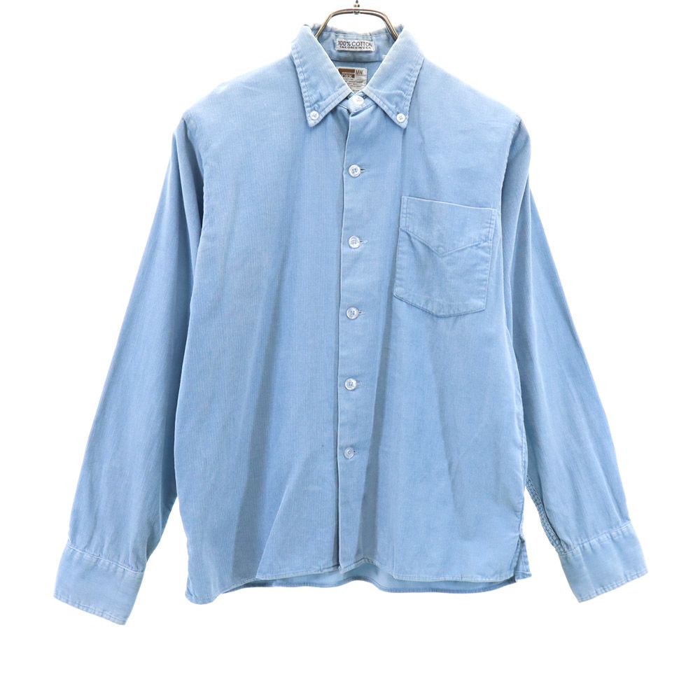 MONOGRAM WORK モノグラムワーク USA製 長袖 コーデュロイ ボタンダウンシャツ S 水色 レディース