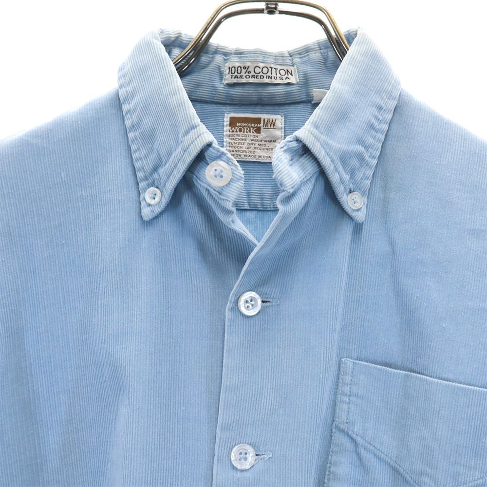 MONOGRAM WORK モノグラムワーク USA製 長袖 コーデュロイ ボタンダウンシャツ S 水色 レディース