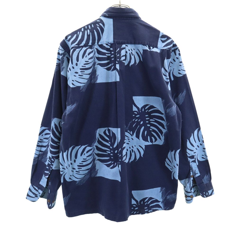 Leilani レイラニ ボタニカル柄 長袖 アロハシャツ L ブルー系 メンズ