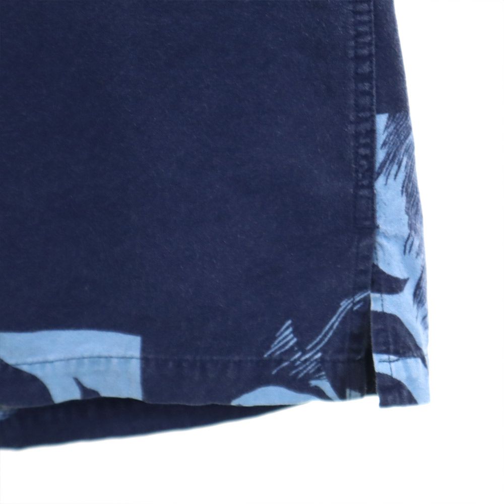 Leilani レイラニ ボタニカル柄 長袖 アロハシャツ L ブルー系 メンズ