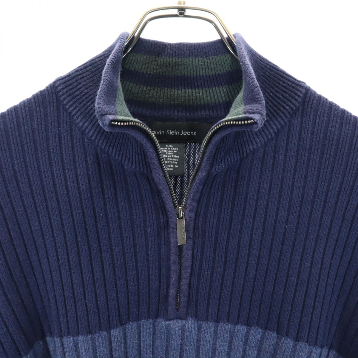 Calvin klein Jeans カルバンクラインジーンズ 長袖 ハーフジップ コットンニット セーター M ネイビー メンズ