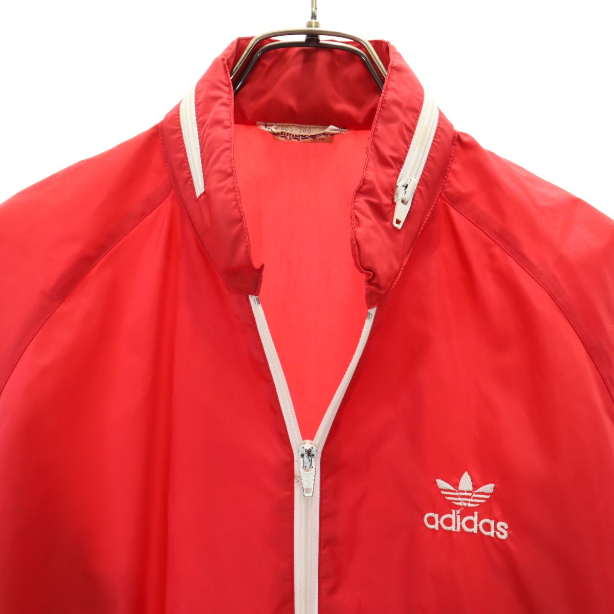 adidas アディダス 70s デサント製 トレフォイルロゴ ヴィンテージ 長袖 ナイロンジャケット M レッド メンズ