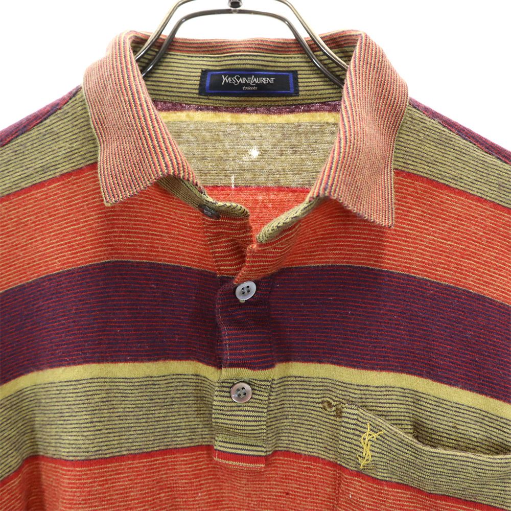 YVES SAINT LAURENT イヴサンローラン 90s オールド ボーダー柄 長袖 ウール ニット ポロシャツ L メンズ