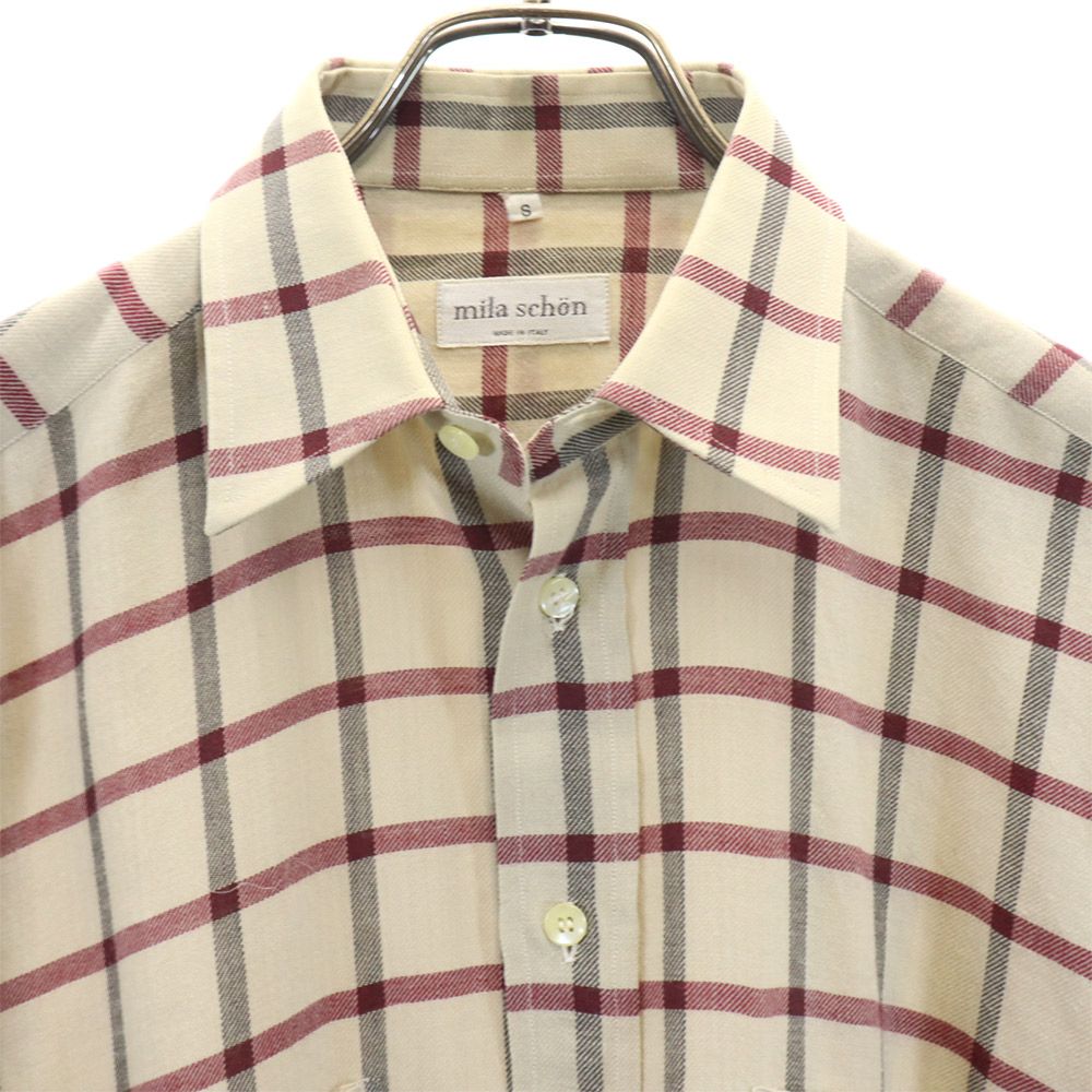 ミラショーン 長袖 チェックシャツ S ベージュ系 mila schon メンズ
