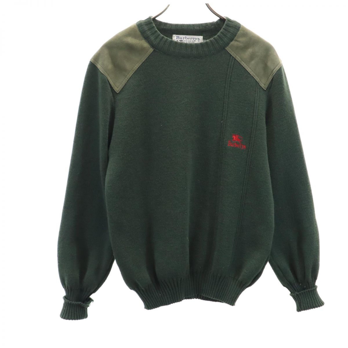 Burberrys バーバリーズ 90s イギリス製 オールド コンバットニット 長袖 エルボーパッチ セーター S カーキ系 ニット メンズ