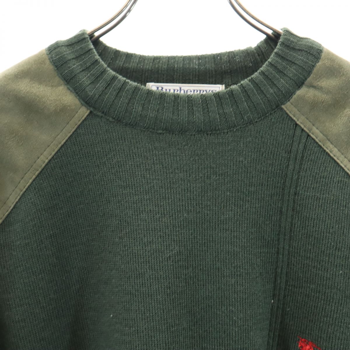Burberrys バーバリーズ 90s イギリス製 オールド コンバットニット 長袖 エルボーパッチ セーター S カーキ系 ニット メンズ