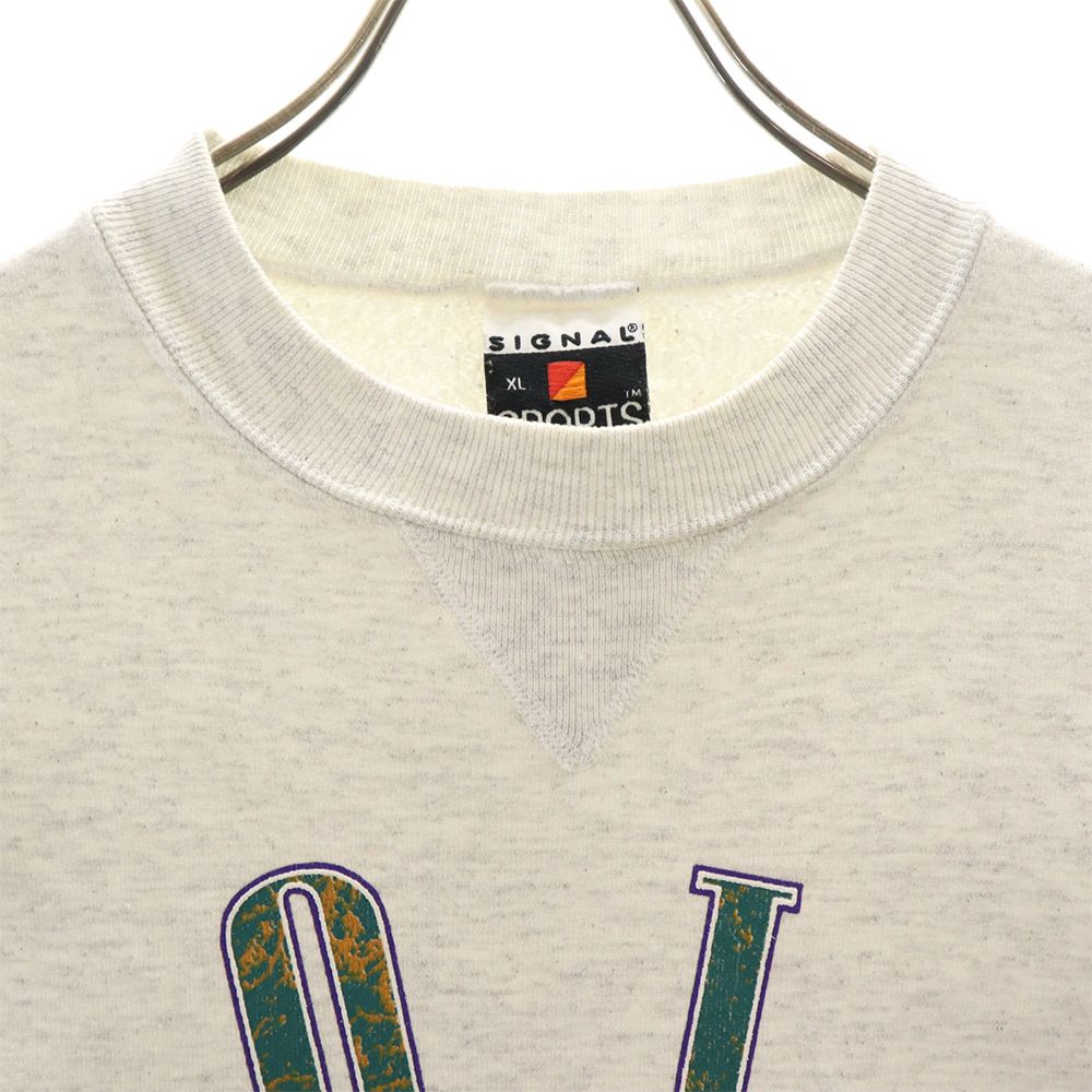 SIGNAL SPORTS シグナルスポーツ 90s USA製 オールド プリント 長袖 トレーナー XL グレー系 スウェット 裏起毛 メンズ